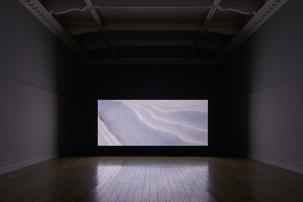 Amie Siegel, Quarry, 2015. HD video, color/sound. Exhibition view South London Gallery, 2017. Courtesy the artist and Simon Preston Gallery, New York. Photo: Andy Stagg.

