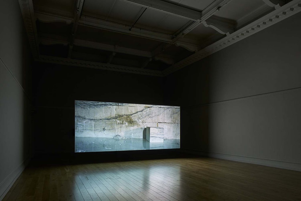 Amie Siegel, Quarry, 2015. HD video, color/sound. Exhibition view South London Gallery, 2017. Courtesy the artist and Simon Preston Gallery, New York. Photo: Andy Stagg.
